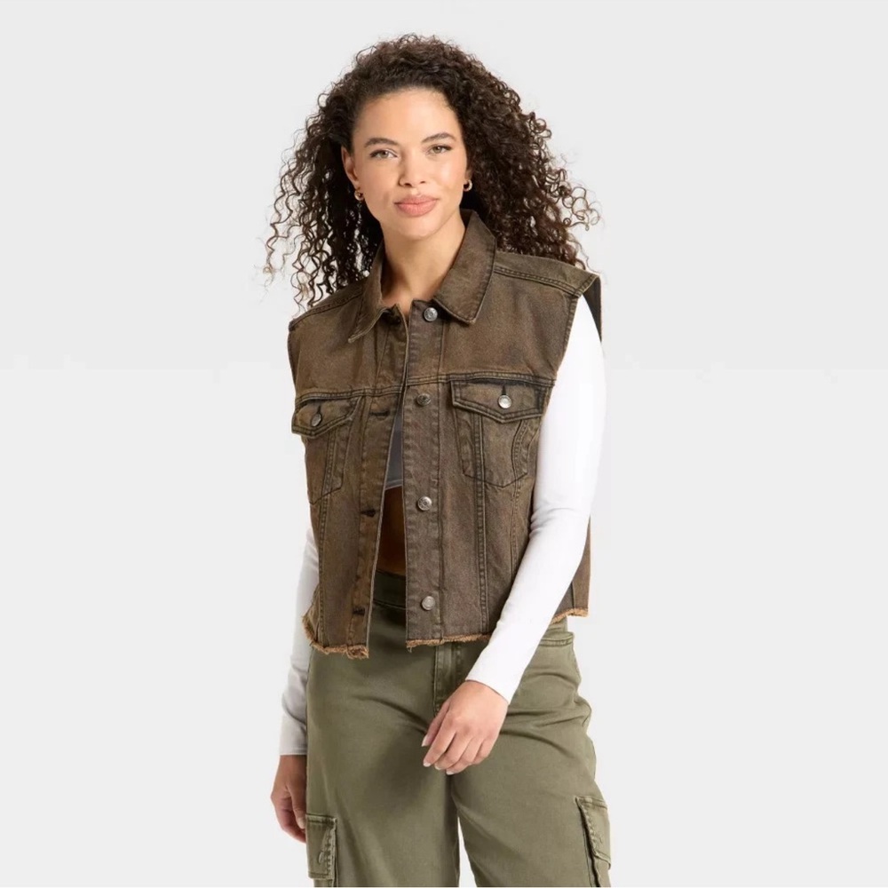 Women's Denim Oversized Trucker Vest - Wild Fable Brown